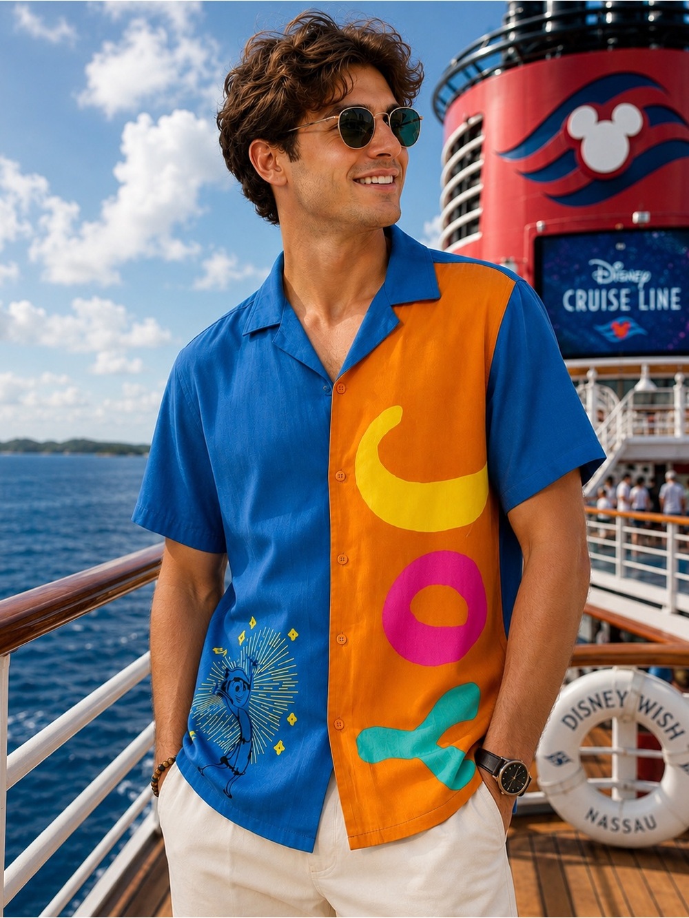 Disney Parks Pixar Inside Out Joy camp Shirt Men’s Button Up Resort Cruise NWT S